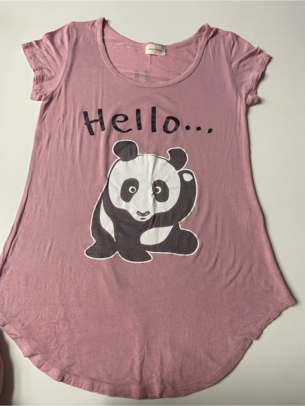 Free Kisses Pink Graphic Tee Panda "Hello" Front / "Goodbye" Back women's size S